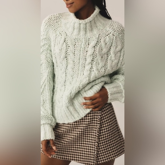Anthropologie Chunky Knit Fisherman Sweater Light Green NWT - Picture 3 of 11